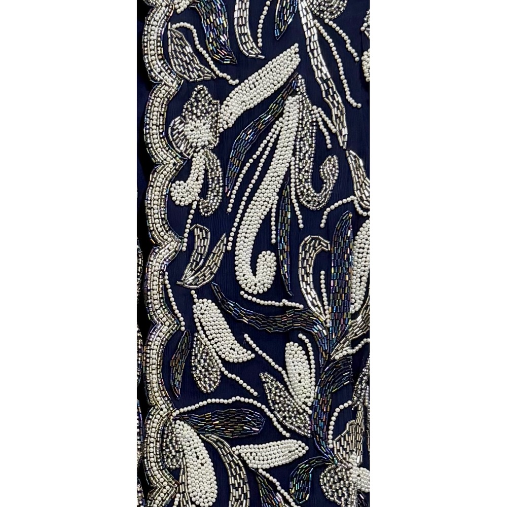 Vinnie Womens Navy Blue Silk Beaded Floral Evening Jacket Duster Size L Vintage - Picture 3 of 7